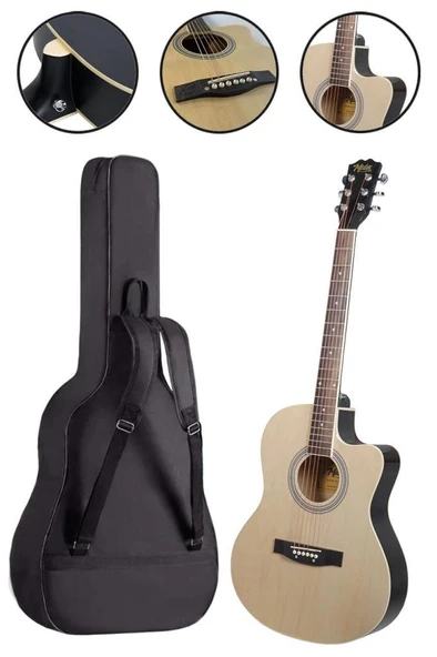 Midex XC-200NT Kesik Kasa Profesyonel Akustik Gitar 4/4 Yetişkin Üst Segment (Gigbag Çanta Tuner Capo Askı Pena) - Resim 3