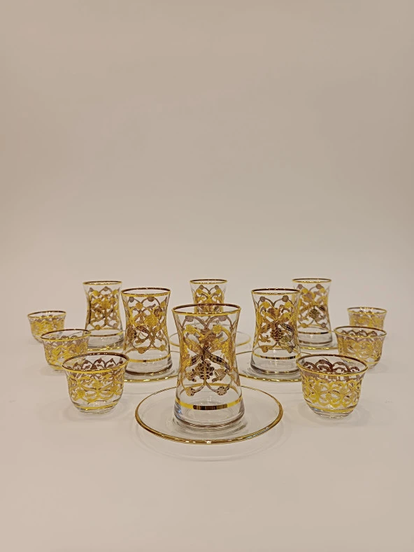 Gold Exclusive Lüks Çay Seti 18 Parça Oryantal