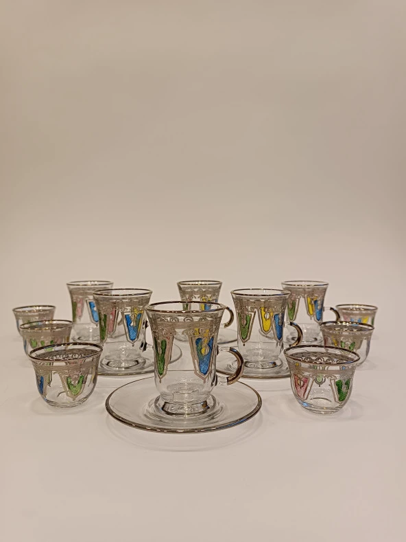 Gümüş Yaldızlı Exclusive Lüks Çay Seti 18 Parça Taç Model - 2