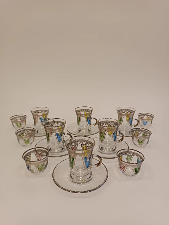 Gümüş Yaldızlı Exclusive Lüks Çay Seti 18 Parça Taç Model - 3