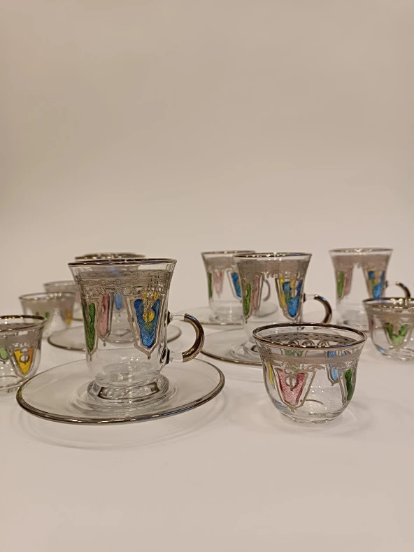 Gümüş Yaldızlı Exclusive Lüks Çay Seti 18 Parça Taç Model - 4