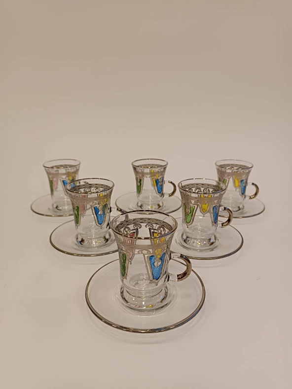 Gümüş Yaldızlı Exclusive Lüks Çay Seti 18 Parça Taç Model - 5