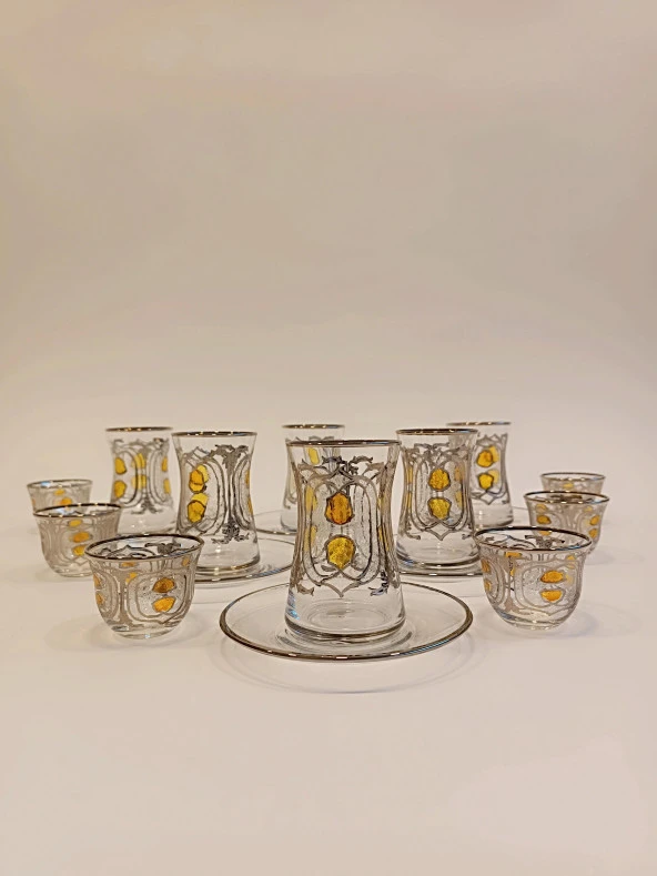 Gümüş Yaldızlı Exclusive Lüks Çay Seti 18 Parça Pax Model Platin Renkli - 3