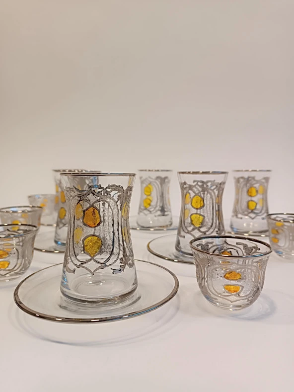 Gümüş Yaldızlı Exclusive Lüks Çay Seti 18 Parça Pax Model Platin Renkli - 4