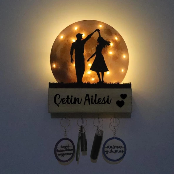 Veraart Işıklı Pleksi Dolunay Kişiselleştirilebilir Biblo Belinda Elele Tutuşan Çift Anahtar Askılığı - 9