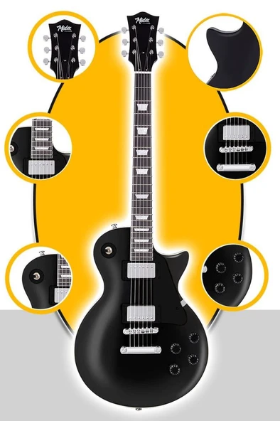 Midex GRX-200BK-BAG Üst Segment Les Paul Kasa Elektro Gitar Set Masif Ağaç (HH) - Resim 3