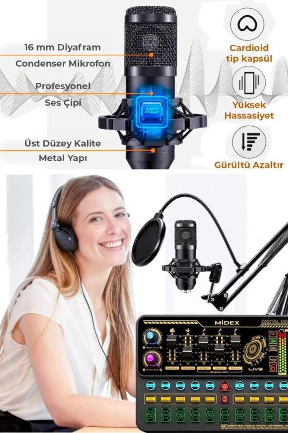 Lastvoice BM800 Live Platinium Set Efektli Ses Kartı Mikrofon Stand Kayıt Canlı Yayın Seti (PC ve Telefon) - 3