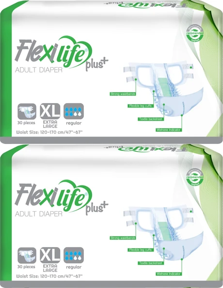 Flexi Life Yetişkin Hasta Bezi Bel Bantlı Tekstil Yüzeyli XL Ekstra Büyük (60 Adet)