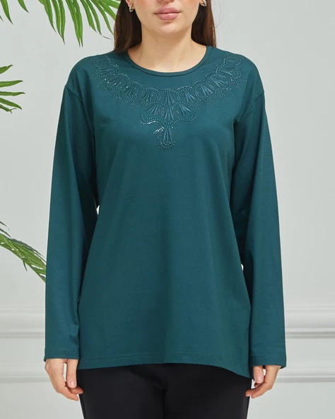 Kadın İşlemeli Anne Günlük Orta Yaş Penye Bluz - 3