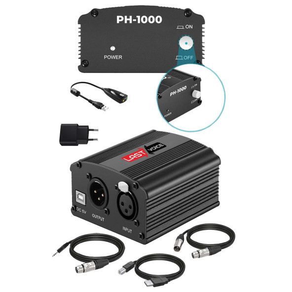 Lastvoice Ph-1000SX +48V Usb Phantom Power Ses Kartı (XLR Kablo 7.1 Kart 3.5 mm Jack Kablo Adaptör)