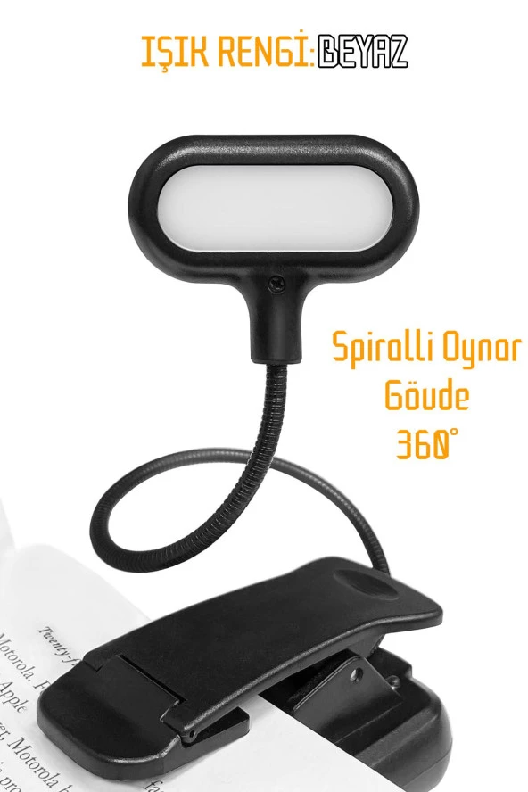 Ledli Klipsli Mini Kitap Okuma Lambası Mandallı Pille Çalışan Işık Masa Lambası Kitap Okuma Işığı - 2