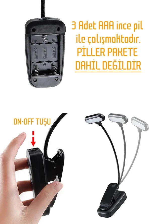 Ledli Klipsli Mini Kitap Okuma Lambası Mandallı Pille Çalışan Işık Masa Lambası Kitap Okuma Işığı - 4