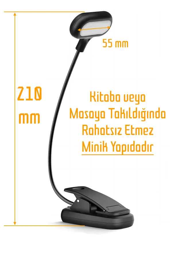 Ledli Klipsli Mini Kitap Okuma Lambası Mandallı Pille Çalışan Işık Masa Lambası Kitap Okuma Işığı - 5