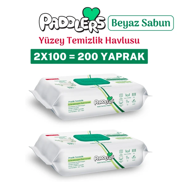Paddlers Easy Clean Beyaz Sabun Katkılı Yüzey Temizlik Havlusu 2x100 (200 Yaprak) ürün görseli 1