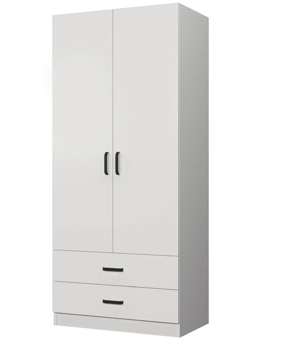 Midoser Yaman 80 Cm Mat Beyaz 2 Kapaklı 2 Çekmeceli Elbise Dolabı - Gardırop - 4