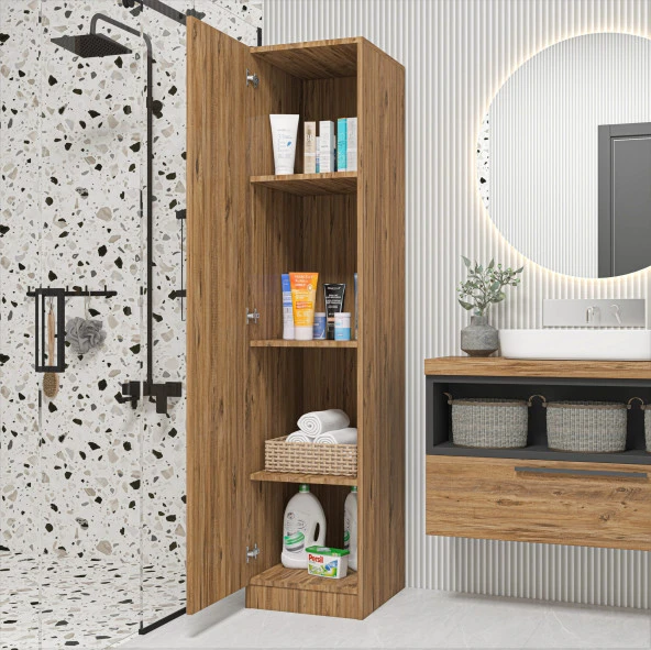 Midoser Yaman Atlantik Çam Tek Kapaklı 4 Raflı Çok Amaçlı Mutfak Kiler Ve Banyo Dolabı - 2