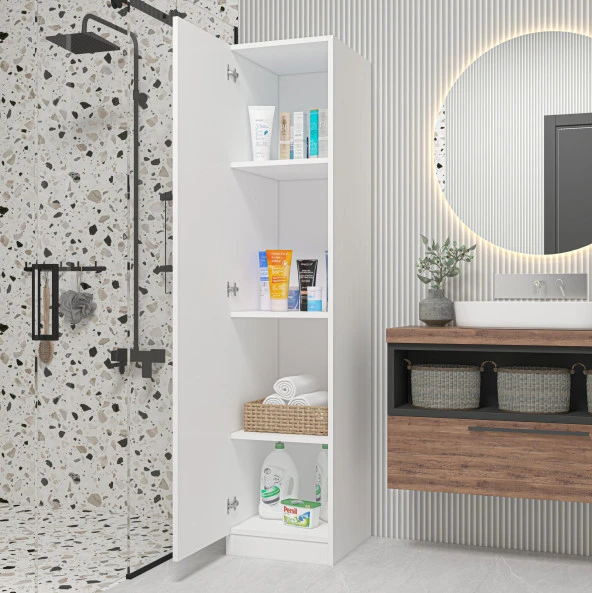 Midoser Yaman Mat Beyaz Tek Kapaklı 4 Raflı Çok Amaçlı Mutfak Kiler Ve Banyo Dolabı - 2