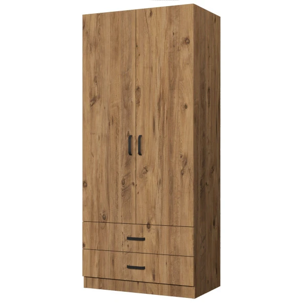 Midoser Yaman 80 Cm Atlantik Çam 2 Kapaklı 2 Çekmeceli Elbise Dolabı - Gardırop - 4