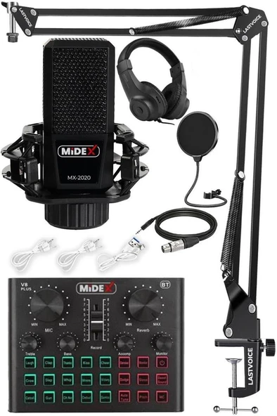 Midex MX-2020 Live Set Efektli Ses Kartı Mikrofon Stand Kayıt Canlı Yayın Seti (PC ve Telefon) ürün görseli 1