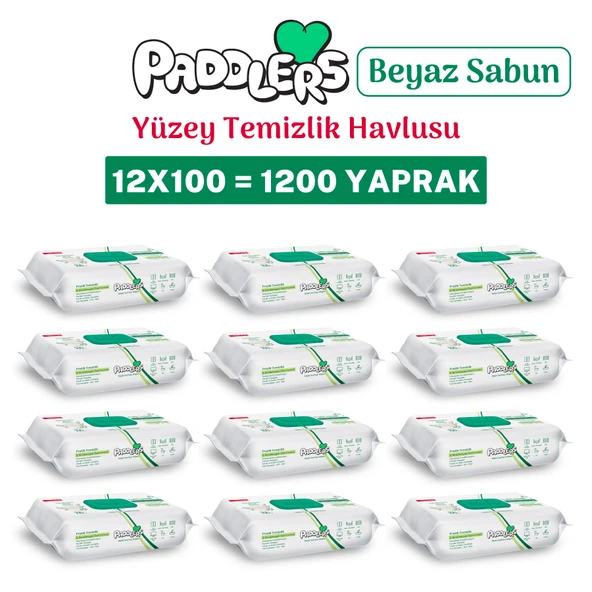 Paddlers Easy Clean Beyaz Sabun Katkılı Yüzey Temizlik Havlusu 12x100 (1200 Yaprak) ürün görseli 1