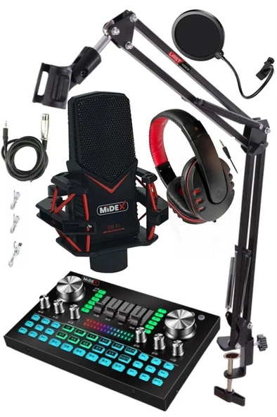 Midex GMX-1 Diamond Set Condenser Mikrofon Ses Kartı Kulaklık Canlı Yayın Paketi (Telefon ve PC) ürün görseli 1