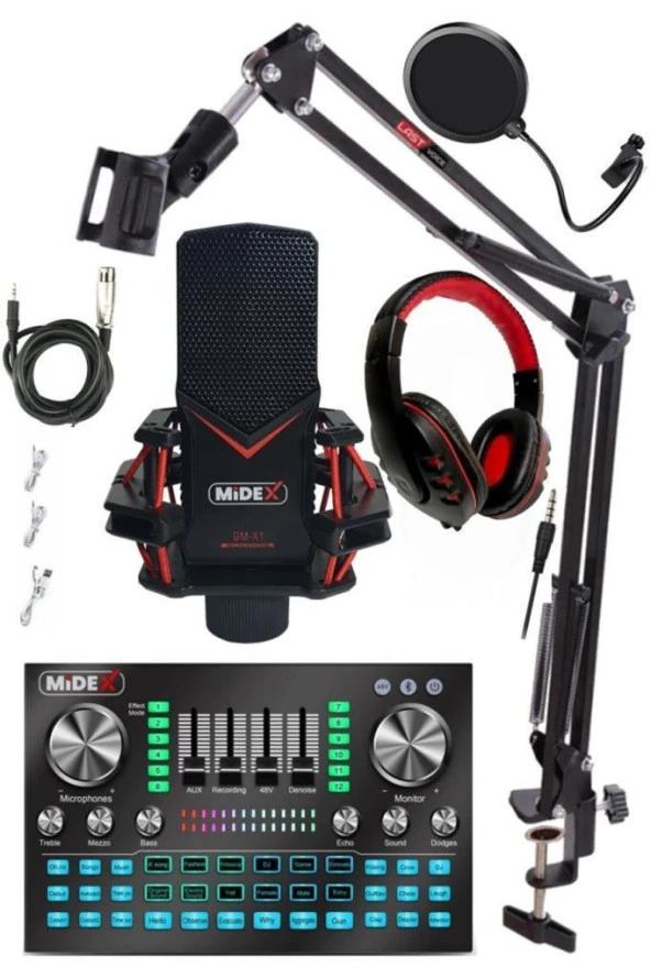 Midex GMX-1 Diamond Set Condenser Mikrofon Ses Kartı Kulaklık Canlı Yayın Paketi (Telefon ve PC) - Resim 2