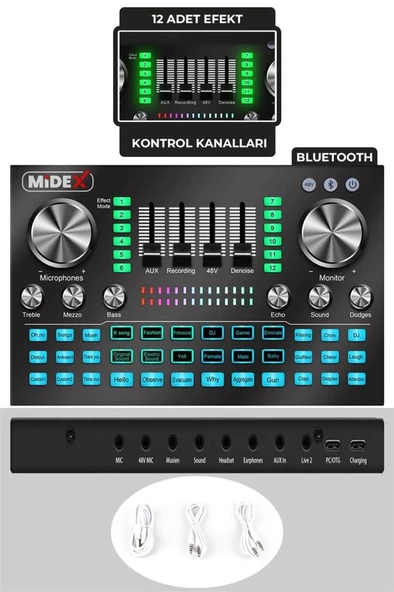 Midex CX1 Diamond Set Efektli Ses Kartı Mikrofon Kulaklık Stand Kayıt Canlı Yayın Seti (PC ve Telefon) - Resim 2