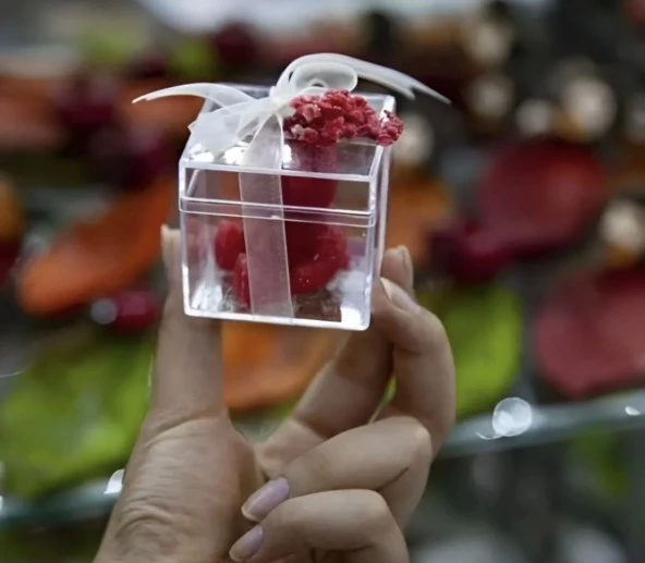 Küp Şekilli ve Kapaklı Plexi Mini Şık Kutu Söz Kına Nişan Düğün Etkinlik için Süslemelik 50 Adet 4X4X4 cm - 2