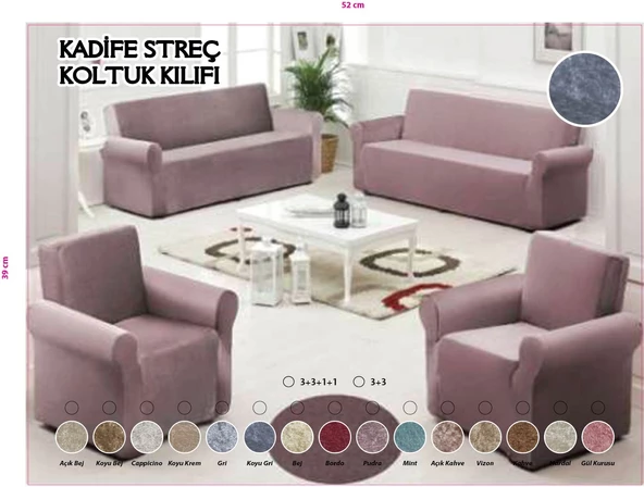 Mandaş Kadife Koltuk Örtüsü Maxi Takım (3+3+1+1)-Bordo