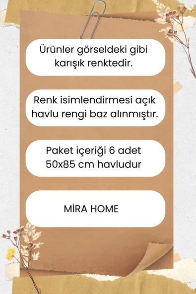 6 lı El Yüz Havlu Seti Pamuklu Havlu Takımı Renkli - 12