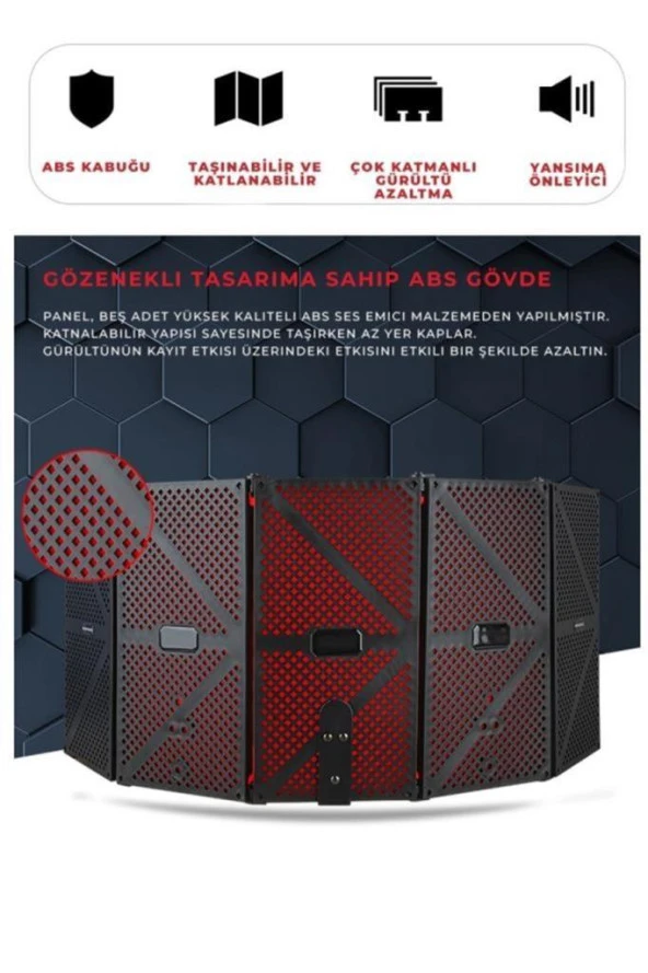 Midex PF-44 RED Mikrofon Ses Yalıtım İzolasyon Paneli 5 Bölümlü (75x30 cm) - 2