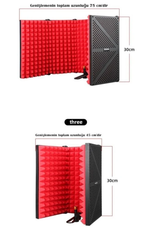 Midex PF-44 RED Mikrofon Ses Yalıtım İzolasyon Paneli 5 Bölümlü (75x30 cm) - 6