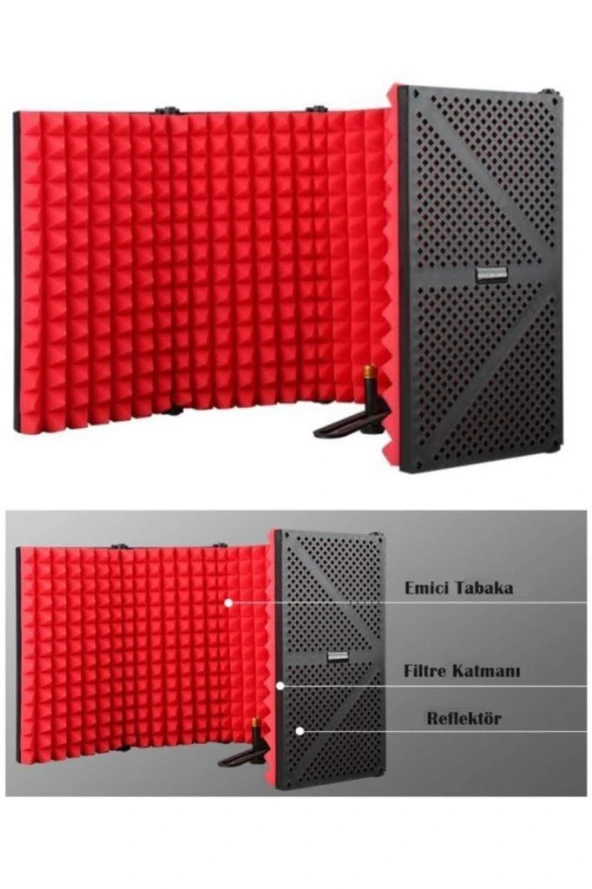 Midex PF-44 RED Mikrofon Ses Yalıtım İzolasyon Paneli 5 Bölümlü (75x30 cm) - 7