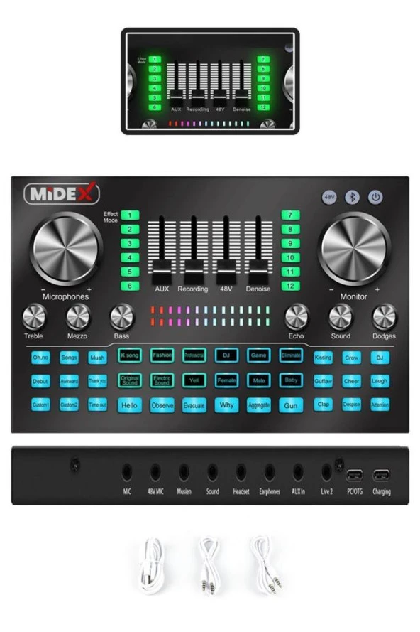 Midex VS20 Üst Seviye Stüdyo Kayıt Canlı Yayın Şarjlı Ses Kartı Efektli Radyo Mikseri (Telefon ve PC Podcast)