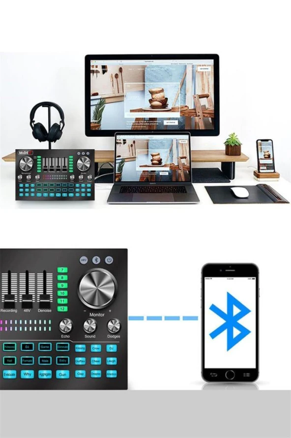 Midex Vs20 Üst Seviye Stüdyo Kayıt Canlı Yayın Şarjlı Ses Kartı Efektli Radyo Mikseri (Telefon Ve Pc Podcast) - 3