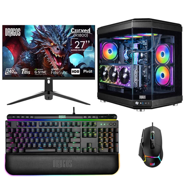 Dragos DRx6692 i7 14700KF 64GB DDR5 Ram 2TB NVMe 4.0 SSD 16GB RTX4070Ti Super 27 İnç 240Hz Curved Monitör Oyuncu Bilgisayarı