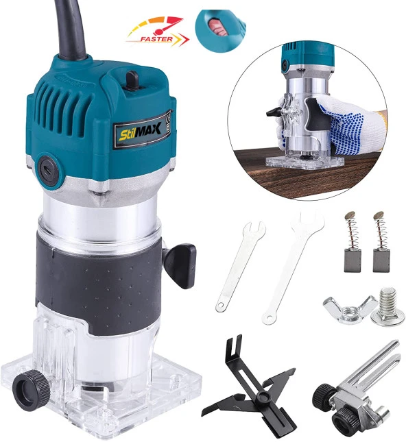 Germany 3000W 6 Kademe Devir Ayarlı Formika Traşlama El Tipi Freze Makinası Pens 6mm + Yedek Kömür - 2