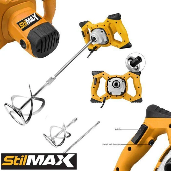 STİLMAX 6 Kademe Devir Ayarlı Elektrikli Alçı Boya Ve Harç Karıştırıcı Mikser 3300 W - 4