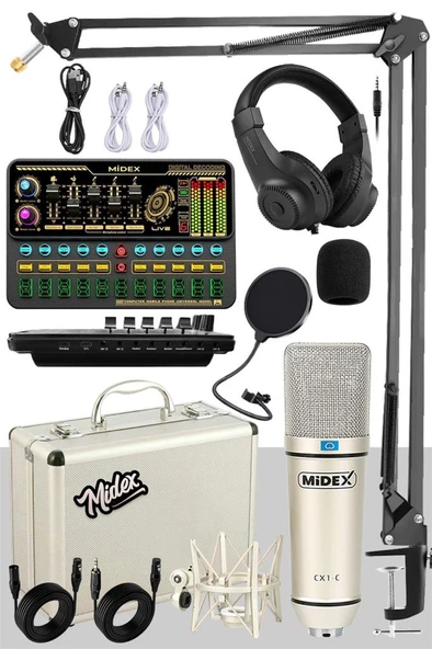 Midex CX1 Platinium Set Efektli Ses Kartı Mikrofon Stand Kayıt Canlı Yayın Seti ürün görseli 1