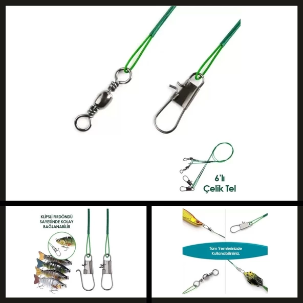 Uyguna-Yakala 6 Adet Fishack Klipsli Fırdöndülü Çelik Tel-MAL.430 ürün görseli