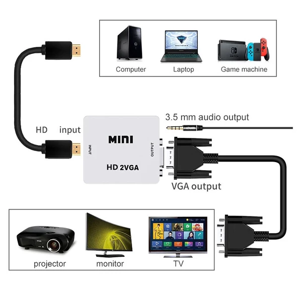 HDMI to VGA dönüştürücü HDMI2VGA dijital Analog HD dönüştürücü - Resim 3
