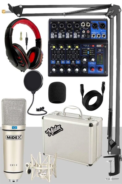 Midex Mix Paket-4 Stüdyo Youtuber Podcast Kayıt Ekipman Seti CX1 Mikrofon MDX-06FXU Mixer ürün görseli 1