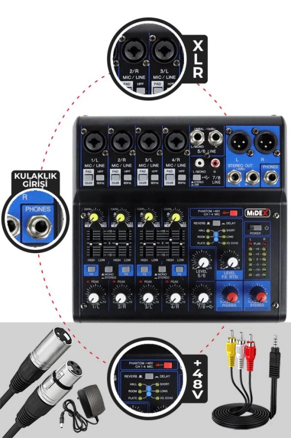 Midex Mix Paket-4 Stüdyo Youtuber Podcast Kayıt Ekipman Seti CX1 Mikrofon MDX-06FXU Mixer - 3