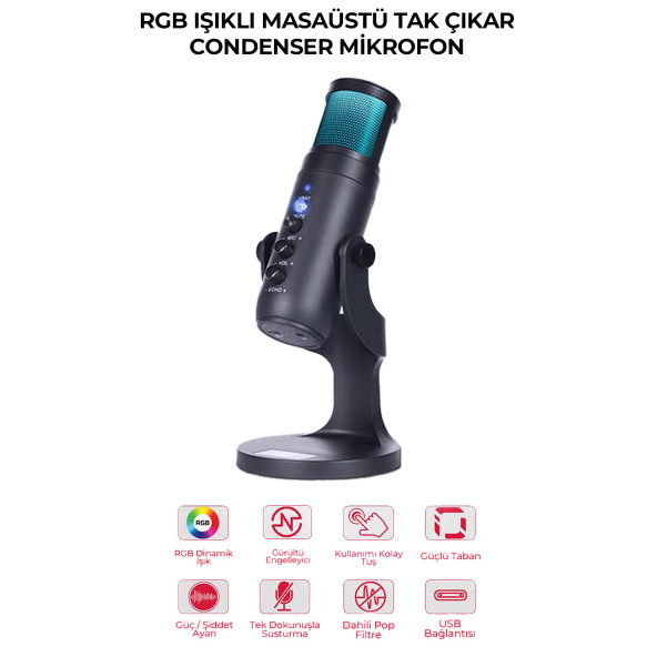 Midex Hype USB Oyuncu ve Yayıncı Mikrofonu (Kayıt Gaming Tiktok Twitch Canlı yayın Discord Youtube) - 3