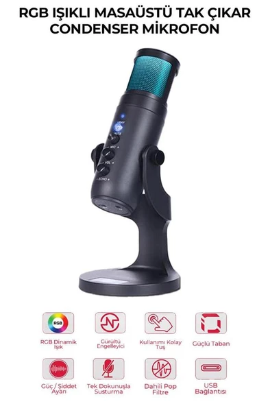 Midex Hype USB Oyuncu ve Yayıncı Mikrofonu (Kayıt Gaming Tiktok Twitch Canlı yayın Discord Youtube) - Resim 3