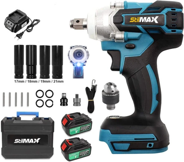 Stilmax Germany BL Motor  58V 10Ah Çift TORQ Somun Sıkma Sökme Bijon Matkap + SUPER Aksesuar Seti