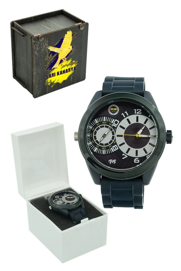 Fenerbahçe Orijinal Lacivert Kordonlu Multifonksiyon Kol Saati Hediyelik Ahşap Kutulu