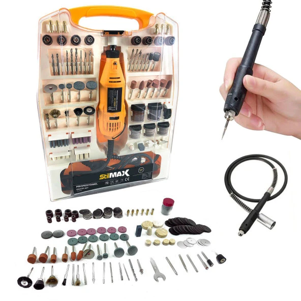 Stilmax German 350 Parça 450 Watt  6 Kademe Devir Ayarlı Hobi Gravür Zımpara Taşlama Makinesi + Şaft