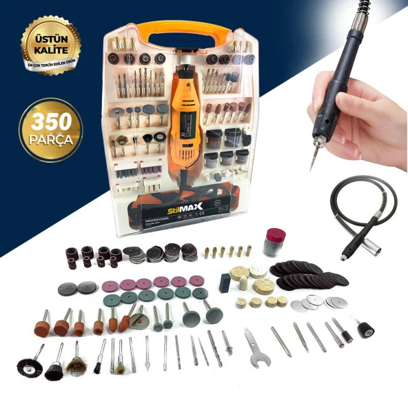 Stilmax German 350 Parça 450 Watt  6 Kademe Devir Ayarlı Hobi Gravür Zımpara Taşlama Makinesi + Şaft - 2