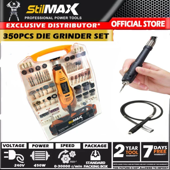 Stilmax German 350 Parça 450 Watt  6 Kademe Devir Ayarlı Hobi Gravür Zımpara Taşlama Makinesi + Şaft - 3